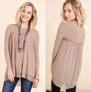 Matilda Jane Top Womens Size Large Make Believe Character Flowy Tan Layered Mesh